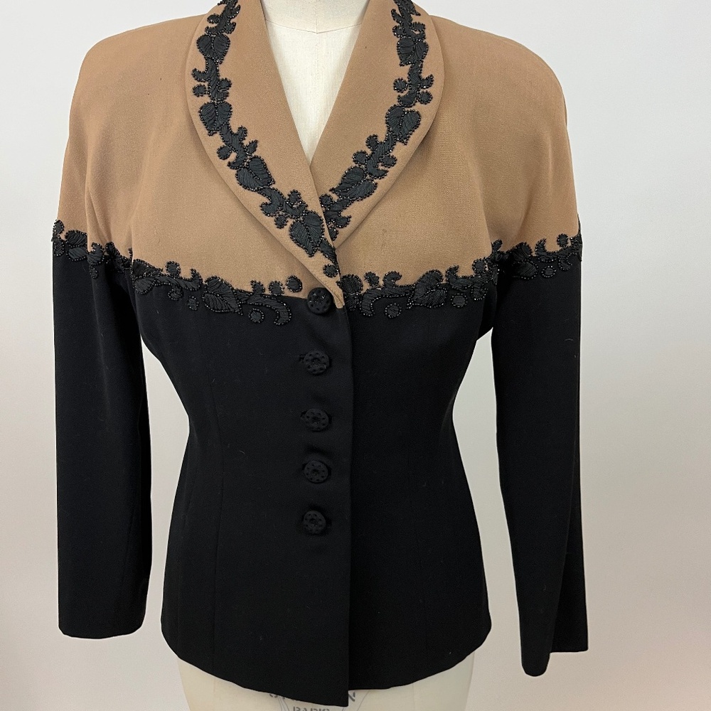 vintage 1950' evening jacket & black jet & passmenterie details sz 8